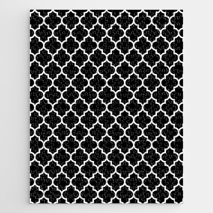 White Moroccan Quatrefoil On Darkest Black Jigsaw Puzzle Gallery Image 1