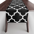 White Moroccan Quatrefoil On Darkest Black Table Runner Gallery Image 1