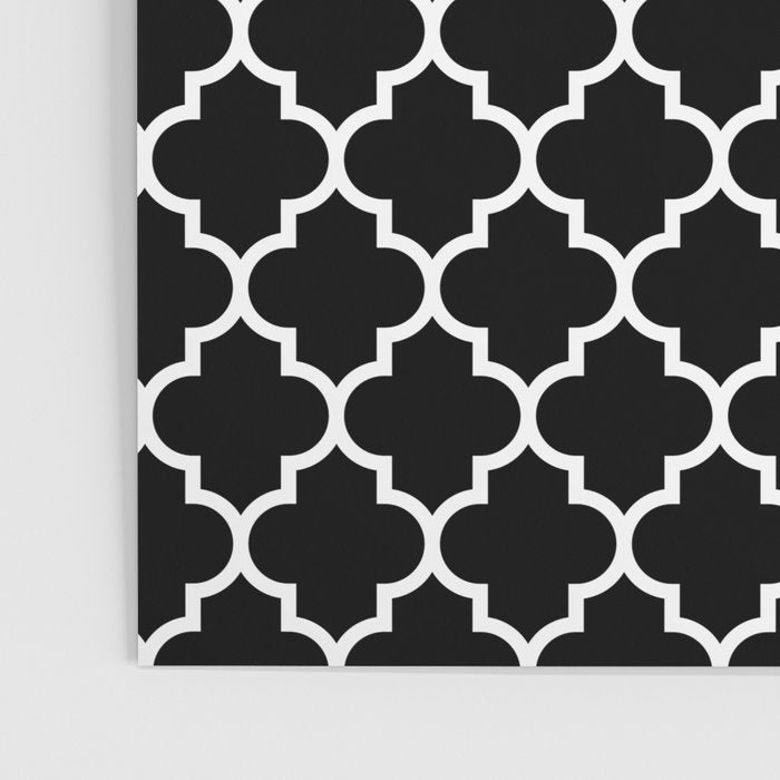 White Moroccan Quatrefoil On Darkest Black Poster Gallery Image 3