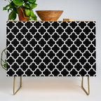 White Moroccan Quatrefoil On Darkest Black Credenza Gallery Image 1