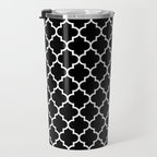 White Moroccan Quatrefoil On Darkest Black Travel Mug Gallery Image 3