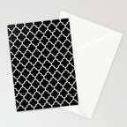 White Moroccan Quatrefoil On Darkest Black Stationery Card Gallery Image 2