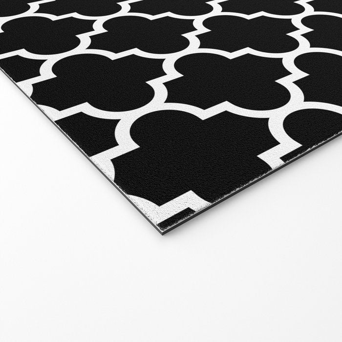 White Moroccan Quatrefoil On Darkest Black Welcome Mat Gallery Image 2