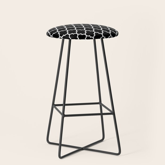 White Moroccan Quatrefoil On Darkest Black Stool Gallery Image 1