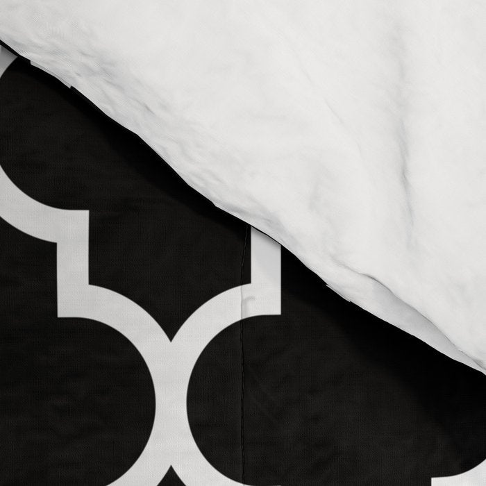 White Moroccan Quatrefoil On Darkest Black Comforter Gallery Image 4
