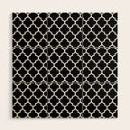 White Moroccan Quatrefoil On Darkest Black Wood Wall Art Gallery Image 1