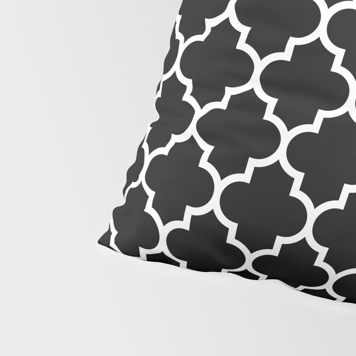 White Moroccan Quatrefoil On Darkest Black Pillow Sham Gallery Image 4