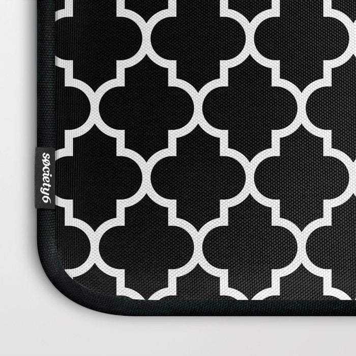 White Moroccan Quatrefoil On Darkest Black Laptop Sleeve Gallery Image 3