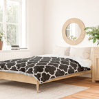 White Moroccan Quatrefoil On Darkest Black Duvet Cover Gallery Image 2