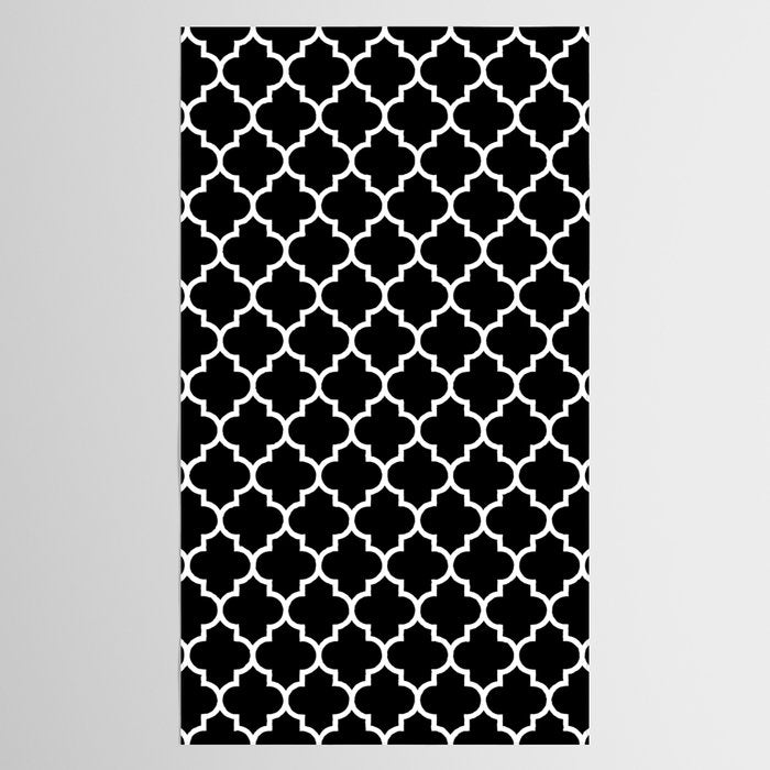 White Moroccan Quatrefoil On Darkest Black Tablecloth Gallery Image 2
