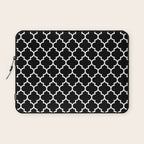 White Moroccan Quatrefoil On Darkest Black Laptop Sleeve Gallery Image 1