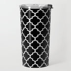 White Moroccan Quatrefoil On Darkest Black Travel Mug Gallery Image 2