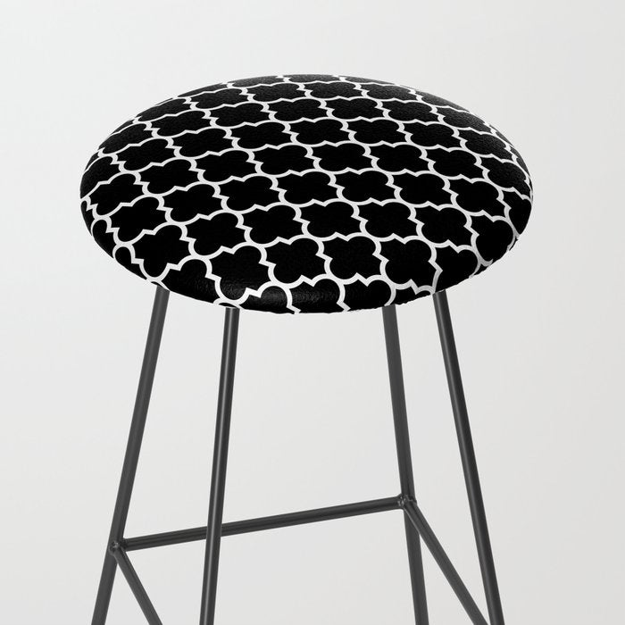 White Moroccan Quatrefoil On Darkest Black Stool Gallery Image 2