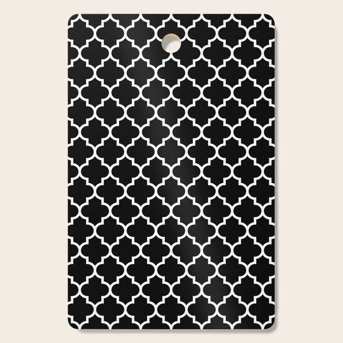 White Moroccan Quatrefoil On Darkest Black Cutting Board Gallery Image 1