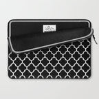 White Moroccan Quatrefoil On Darkest Black Laptop Sleeve Gallery Image 2