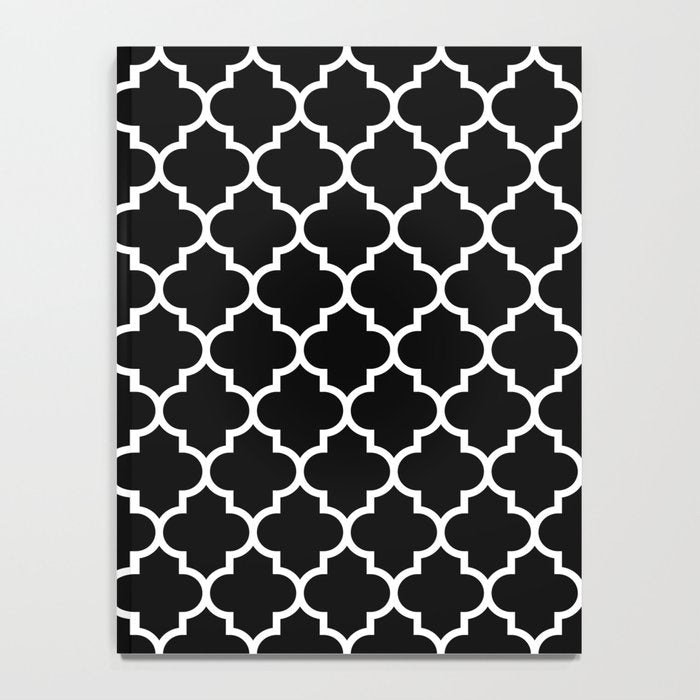 White Moroccan Quatrefoil On Darkest Black Notebook Gallery Image 4