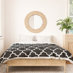 White Moroccan Quatrefoil On Darkest Black Duvet Cover Gallery Image 3