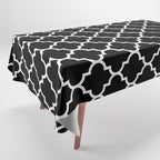 White Moroccan Quatrefoil On Darkest Black Tablecloth Gallery Image 1