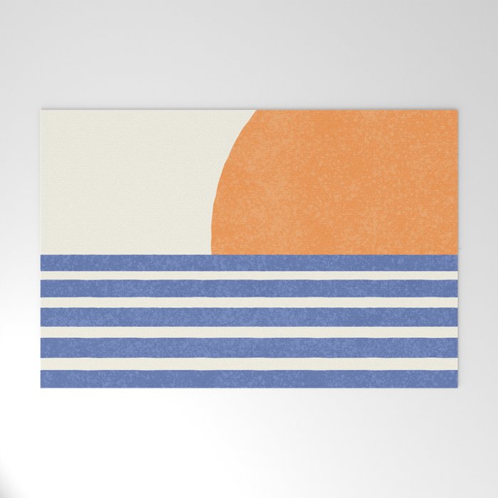 Beach Horizon Lines orange blue Welcome Mat Gallery Image 1
