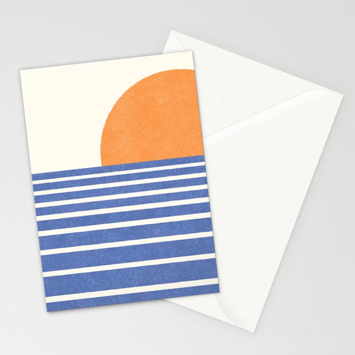 Beach Horizon Lines orange blue Stationery Card Gallery Image 2