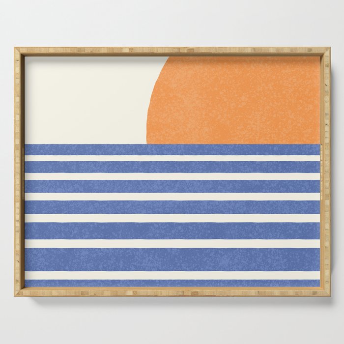 Beach Horizon Lines orange blue Serving Tray Gallery Image 1