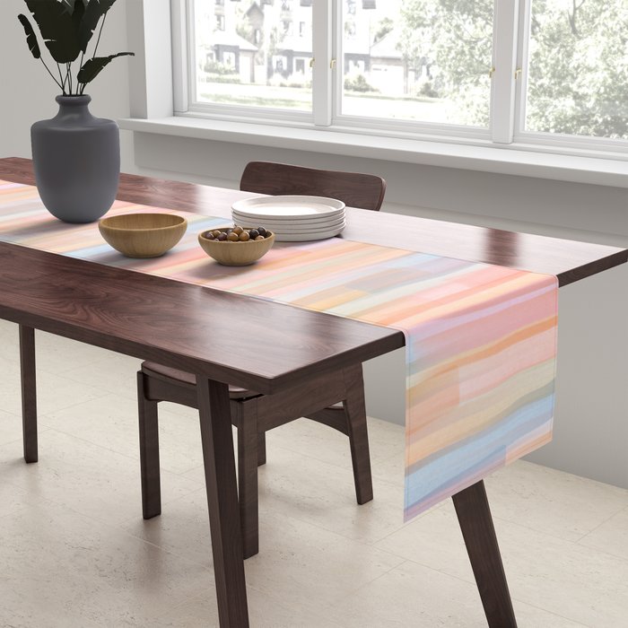 Abstract Watercolor Waves in Peach Sunrise Table Runner Gallery Image 2