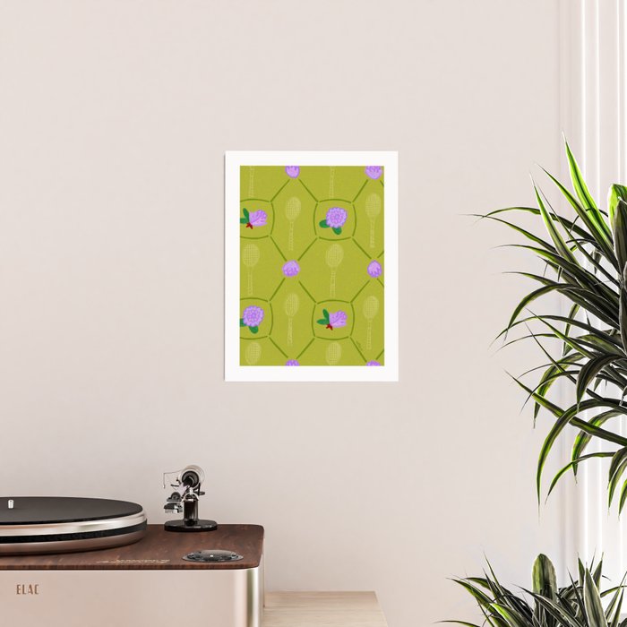 Tennis Rackets & Roses in Lime & Lavender Poster Gallery Image 2