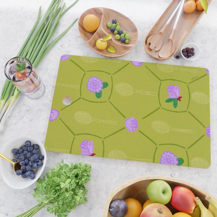 Tennis Rackets & Roses in Lime & Lavender Cutting Board Gallery Image 2