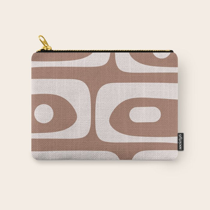 Mid Century Modern Abstract Piquet Retro Pattern in Mocha Brown Latte Carry All Pouch Gallery Image 1