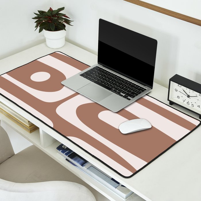 Mid Century Modern Abstract Piquet Retro Pattern in Mocha Brown Latte Desk Mat Gallery Image 2