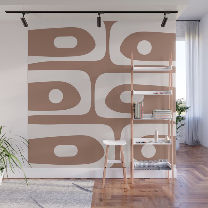 Mid Century Modern Abstract Piquet Retro Pattern in Mocha Brown Latte Wall Mural Gallery Image 1