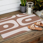 Mid Century Modern Abstract Piquet Retro Pattern in Mocha Brown Latte Outdoor Rug Gallery Image 2