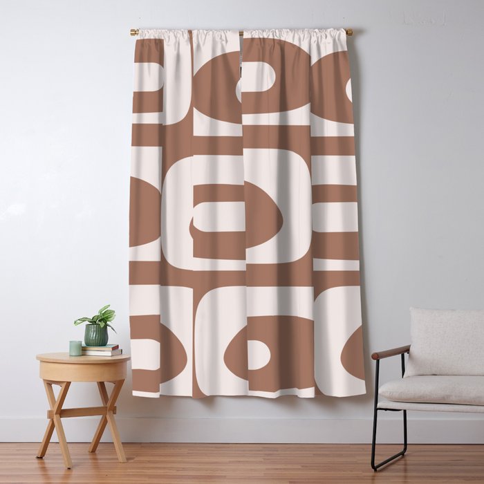 Mid Century Modern Abstract Piquet Retro Pattern in Mocha Brown Latte Window Curtain Gallery Image 1
