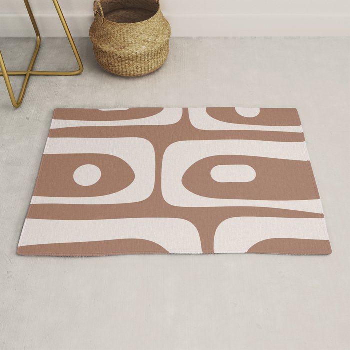 Mid Century Modern Abstract Piquet Retro Pattern in Mocha Brown Latte Rug Gallery Image 1