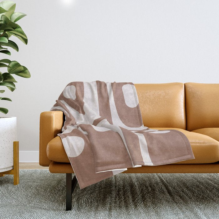 Mid Century Modern Abstract Piquet Retro Pattern in Mocha Brown Latte Throw Blanket Gallery Image 1
