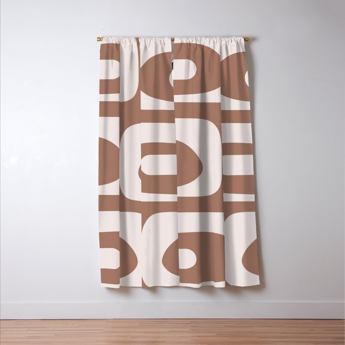 Mid Century Modern Abstract Piquet Retro Pattern in Mocha Brown Latte Window Curtain Gallery Image 3