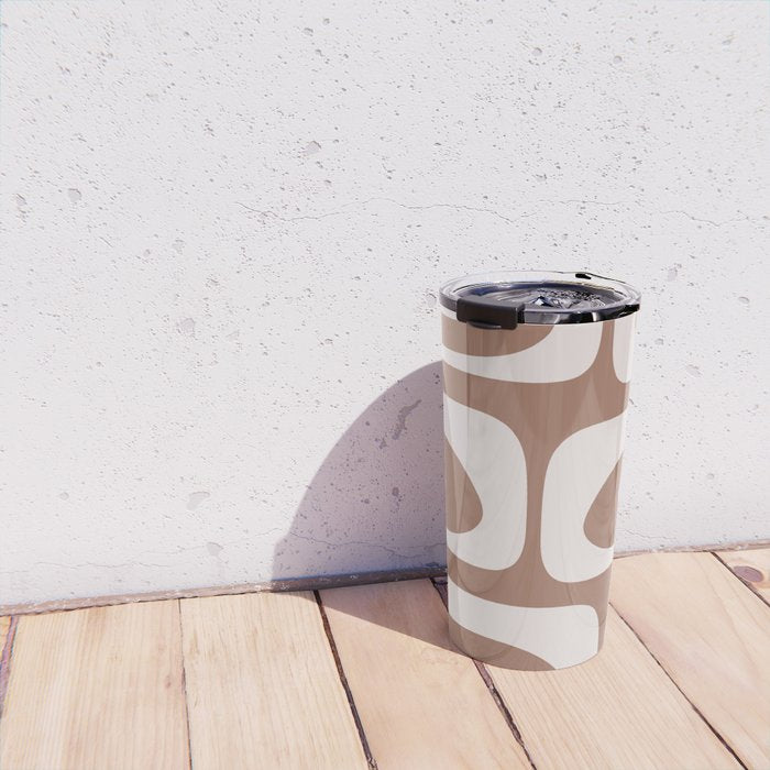 Mid Century Modern Abstract Piquet Retro Pattern in Mocha Brown Latte Travel Mug Gallery Image 4