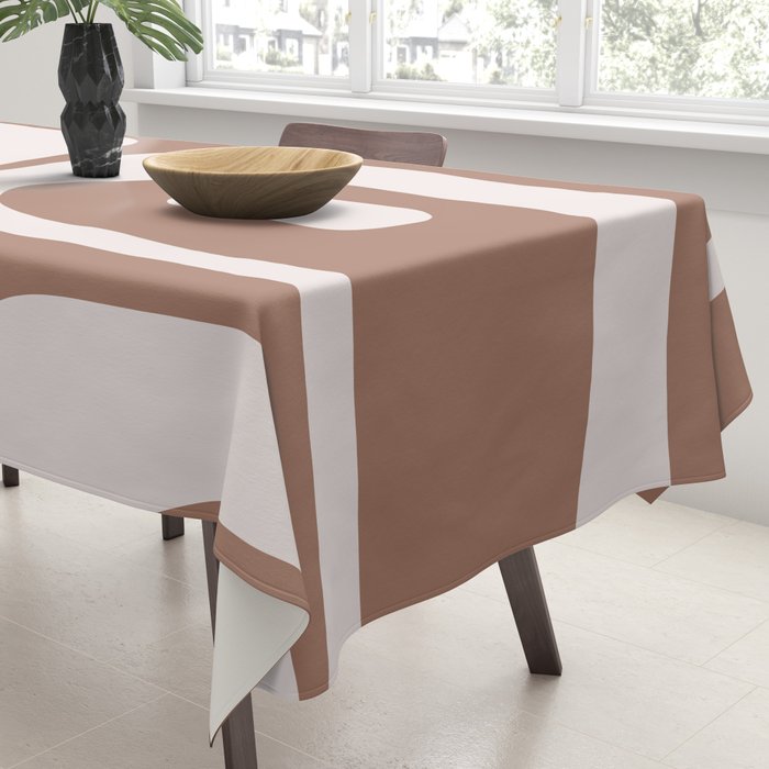 Mid Century Modern Abstract Piquet Retro Pattern in Mocha Brown Latte Tablecloth Gallery Image 3