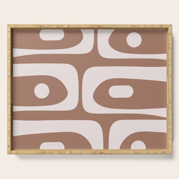 Mid Century Modern Abstract Piquet Retro Pattern in Mocha Brown Latte Serving Tray Gallery Image 1