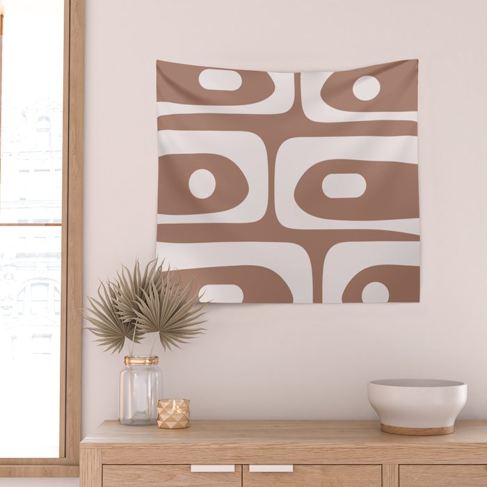 Mid Century Modern Abstract Piquet Retro Pattern in Mocha Brown Latte Wall Tapestry Gallery Image 2
