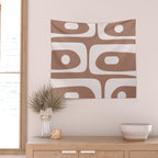 Mid Century Modern Abstract Piquet Retro Pattern in Mocha Brown Latte Wall Tapestry Gallery Image 2
