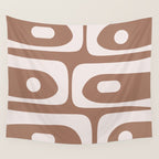 Mid Century Modern Abstract Piquet Retro Pattern in Mocha Brown Latte Wall Tapestry Gallery Image 4