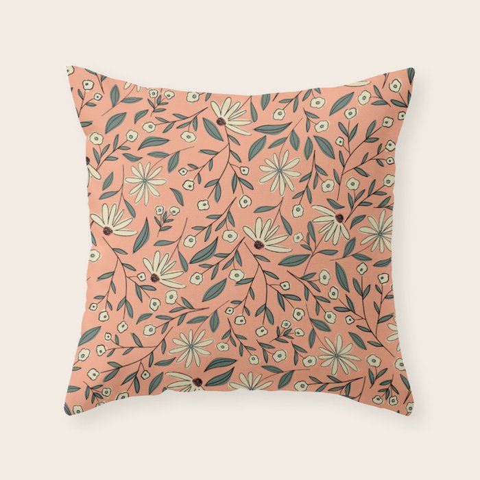 Vintage Floral Neutral - Peach Throw Pillow Gallery Image 1