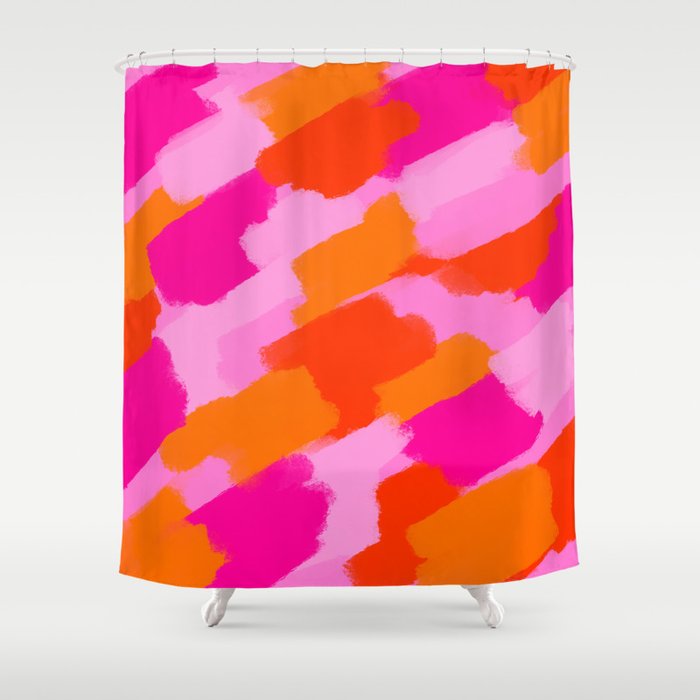 Pink and Orange Abstract Brush Strokes Palette Style Pattern Shower Curtain Gallery Image 1
