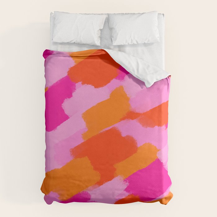 Pink and Orange Abstract Brush Strokes Palette Style Pattern Duvet Cover Gallery Image 6