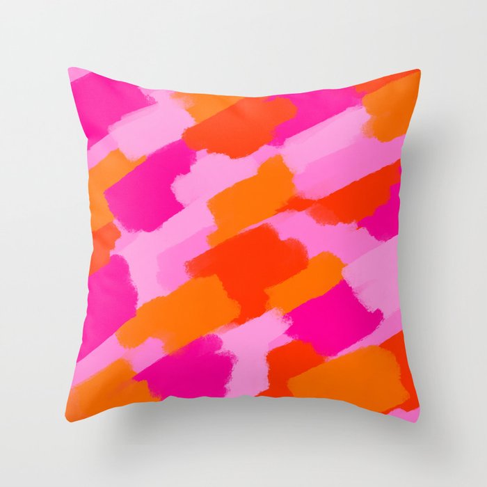 Pink and Orange Abstract Brush Strokes Palette Style Pattern Throw Pillow Gallery Image 1