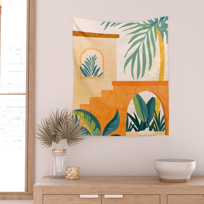 Wandering The Tropical Garden - Colorful Landscape Wall Tapestry Gallery Image 2