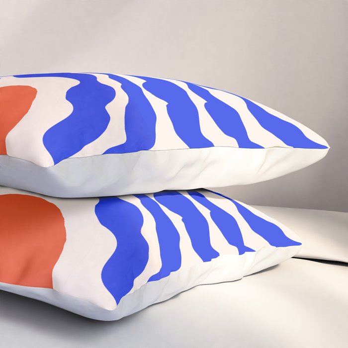 Blue and Orange Abstract Leaf Pillow Sham Gallery Image 3