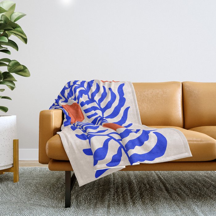 Blue and Orange Abstract Leaf Throw Blanket Gallery Image 1