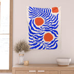 Blue and Orange Abstract Leaf Wall Tapestry Gallery Image 2